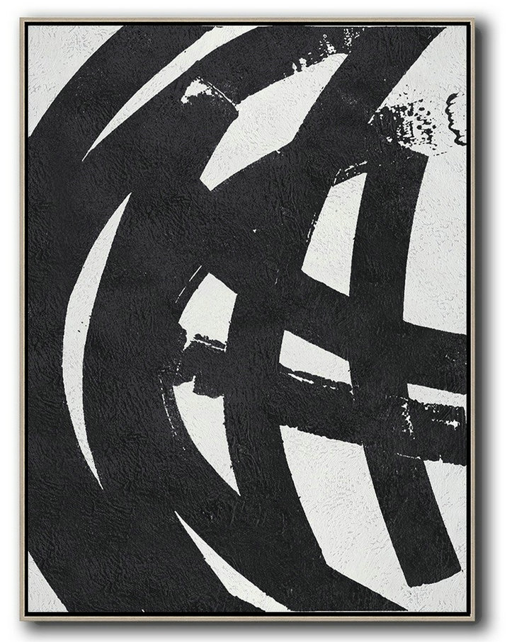 Wall Art Ideas For Living Room,Black And White Minimal Painting On Canvas - Original Abstract Oil Paintings